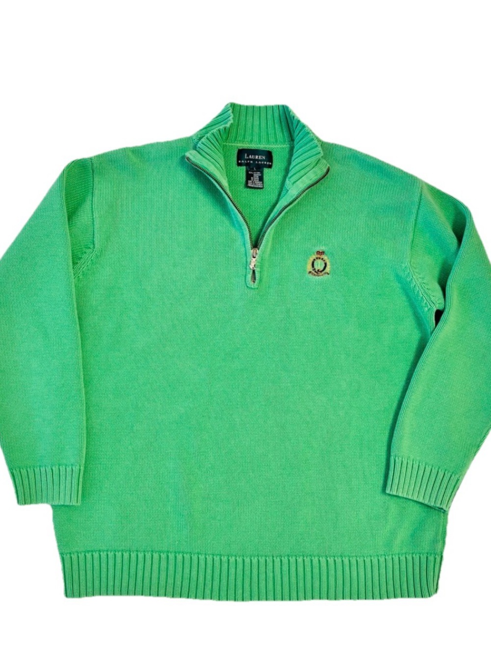 Lauren Ralph Lauren Sweater 100% Cotton 1/4 Zipper Pullover Size Large